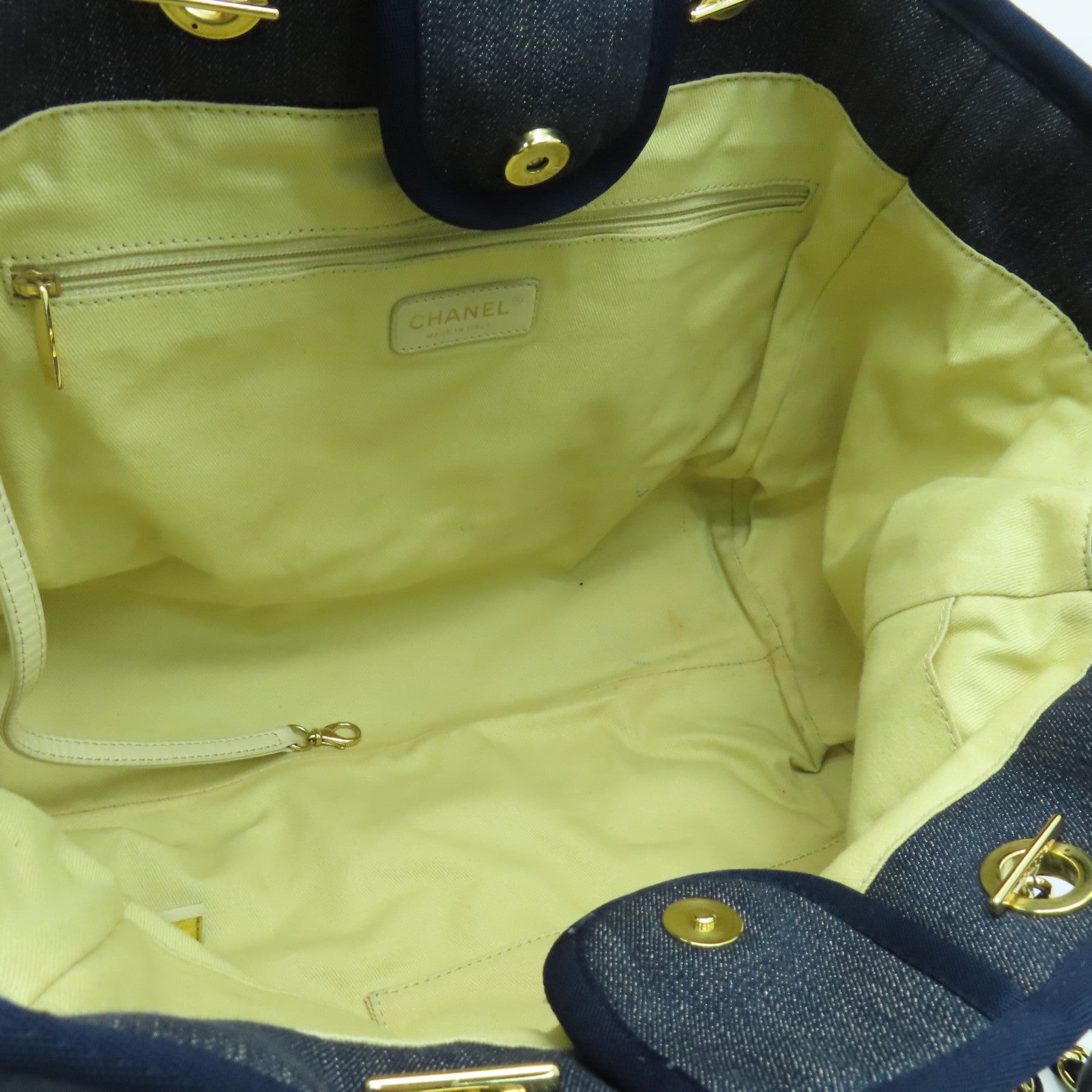 CHANEL Denim Tote Bag金扣手挽肩背两用袋蓝色