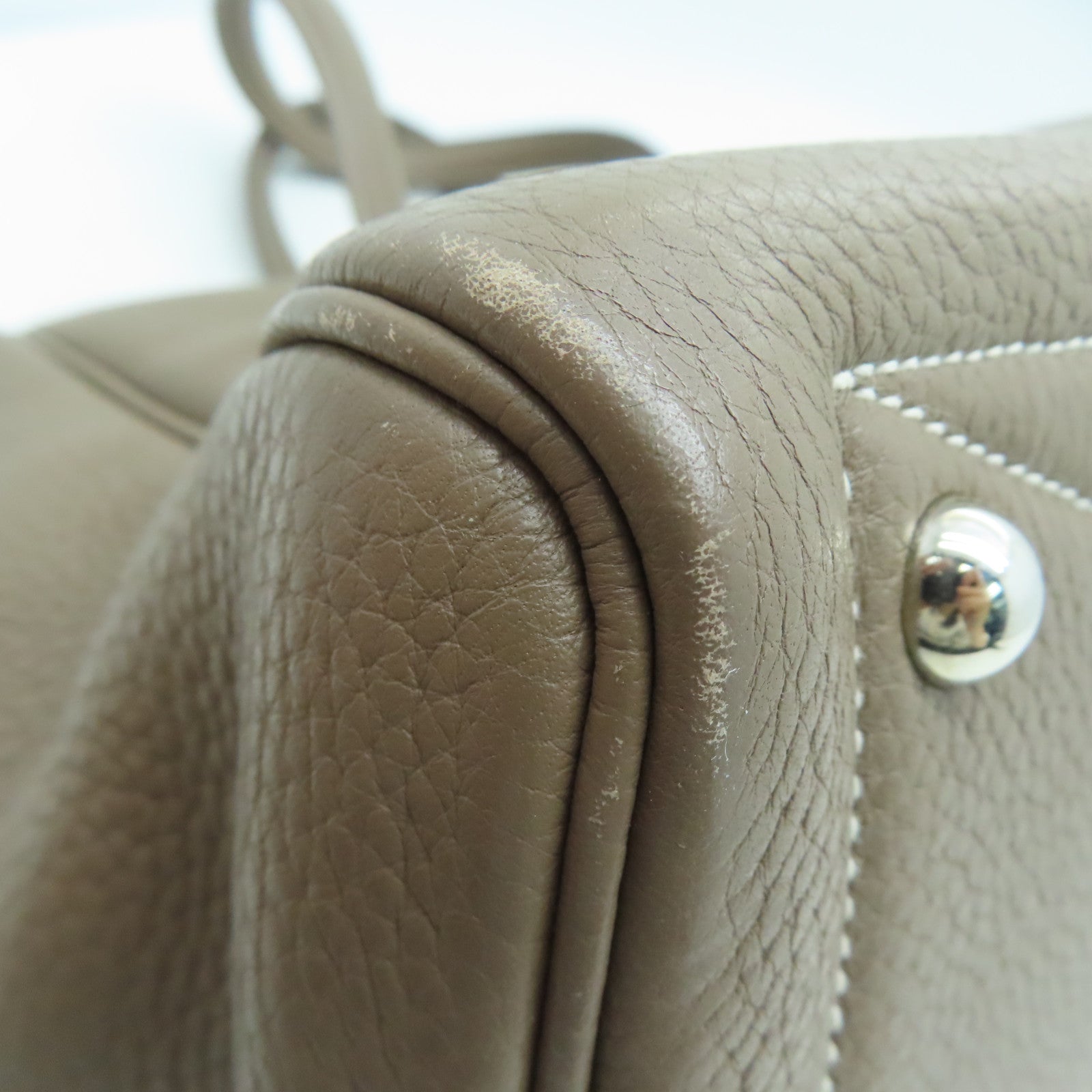 HERMES Clemence Leather Victolia Hand Bag Silver Buckle Hand Bag Elephant Gray