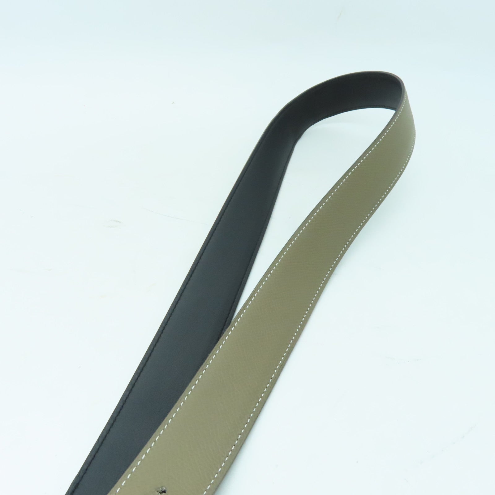 HERMES Epsom皮革/Box Calf皮革Belt銀扣皮帶灰色/黑色
