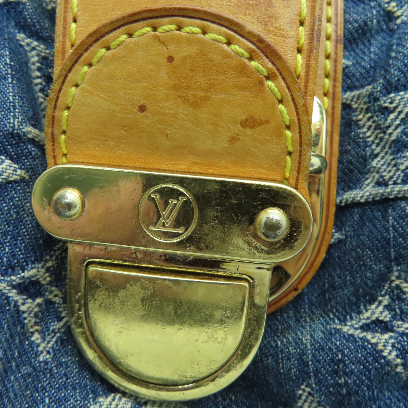 LOUIS VUITTON Monogram Denim Pleaty金扣手挽袋蓝色