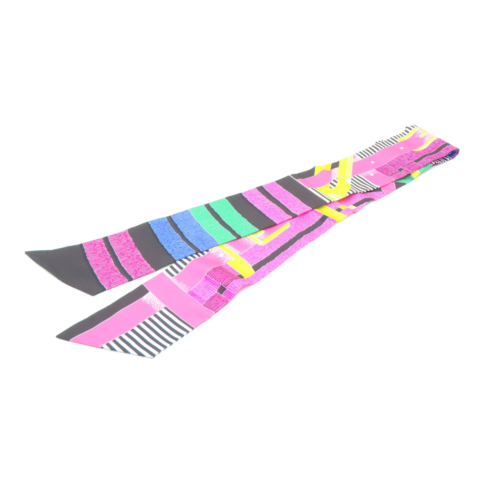 HERMES Silk Maxi Twilly Scarf Pink/Multicolor