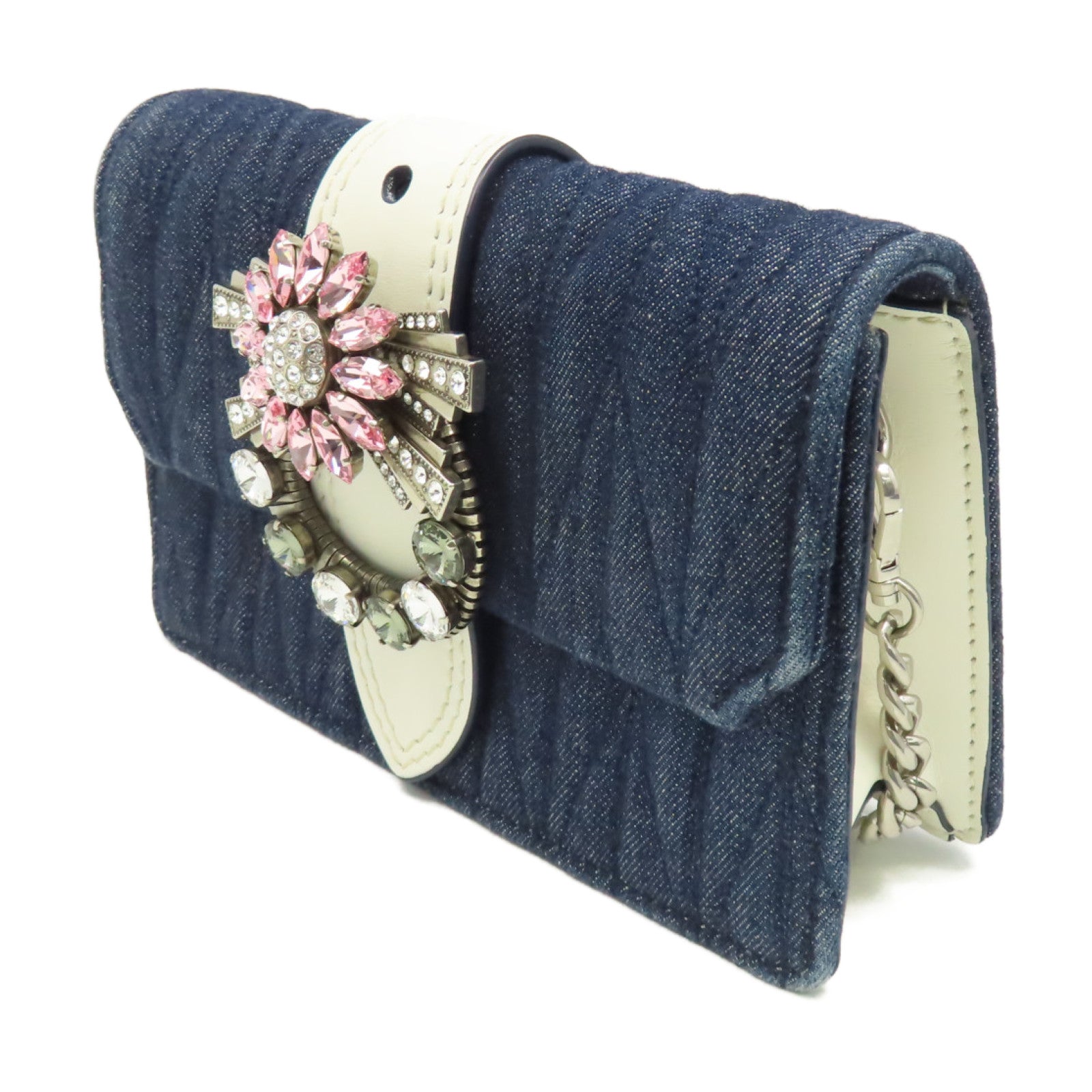 Miu Miu 牛仔布/牛皮皮革Shoulder Bag肩背袋藍色/白色