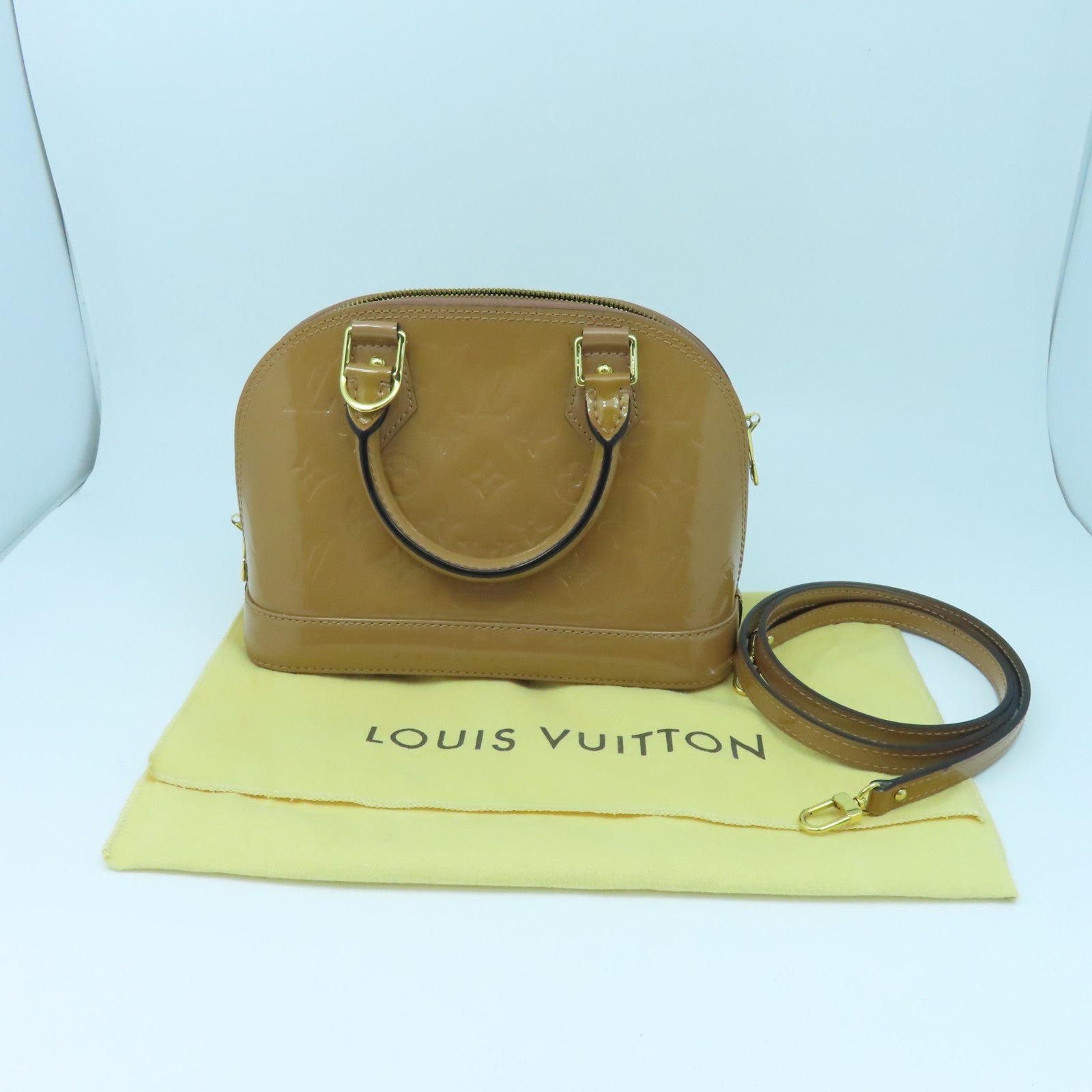 LOUIS VUITTON Monogram Vernis Alma BB金扣手挽袋棕色