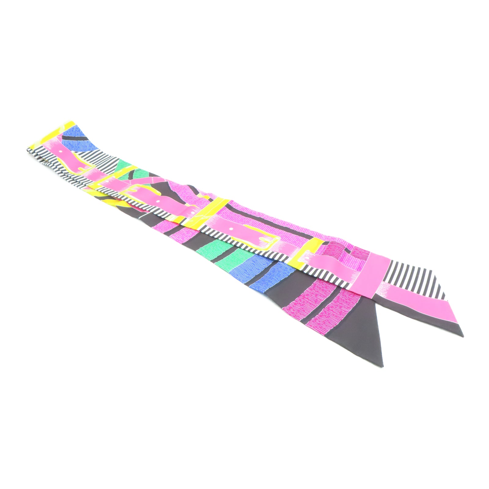 HERMES Silk Maxi Twilly Scarf Pink/Multicolor