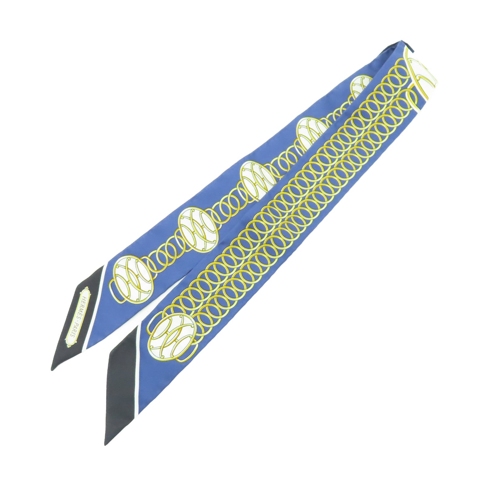 HERMES 【激減優惠】絲質Twilly絲巾藍色/白色/金色