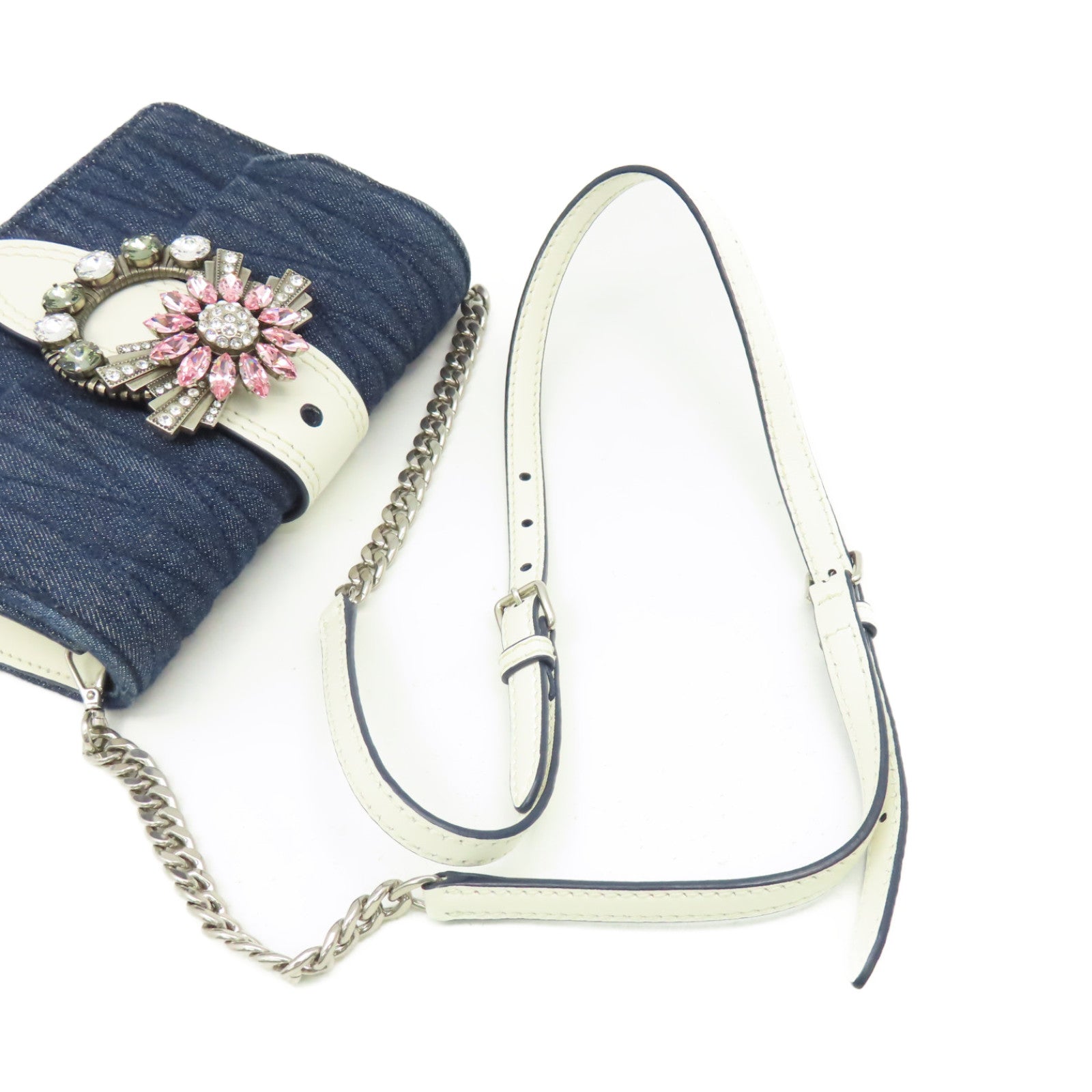 Miu Miu 牛仔布/牛皮皮革Shoulder Bag肩背袋藍色/白色