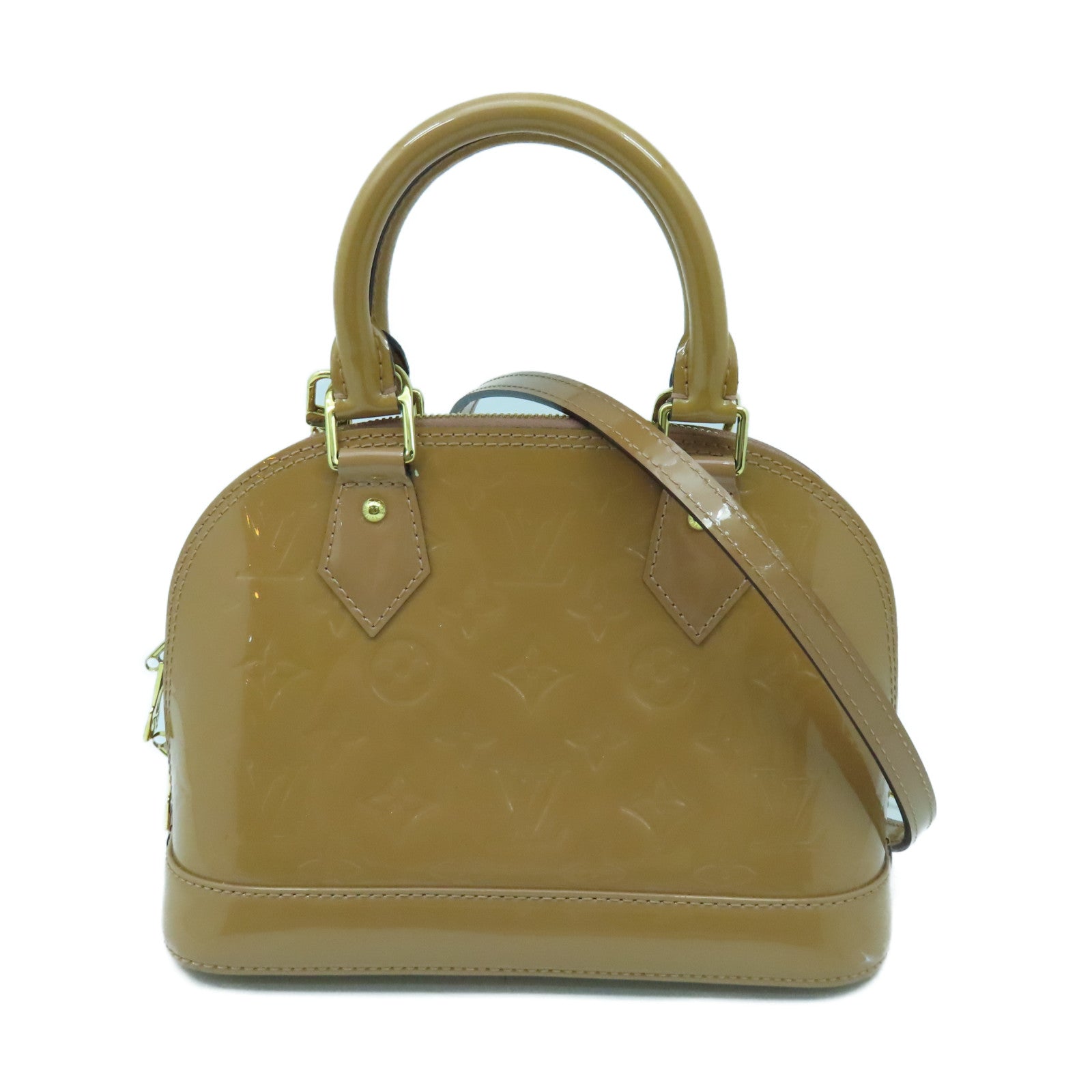 LOUIS VUITTON Monogram Vernis Alma BB金扣手挽袋棕色