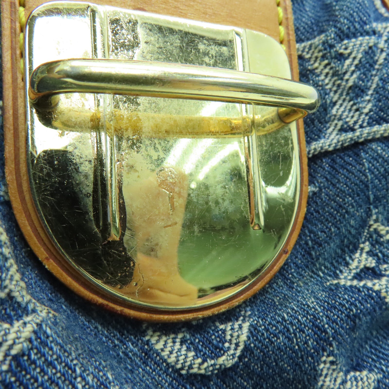 LOUIS VUITTON Monogram Denim Pleaty金扣手挽袋蓝色
