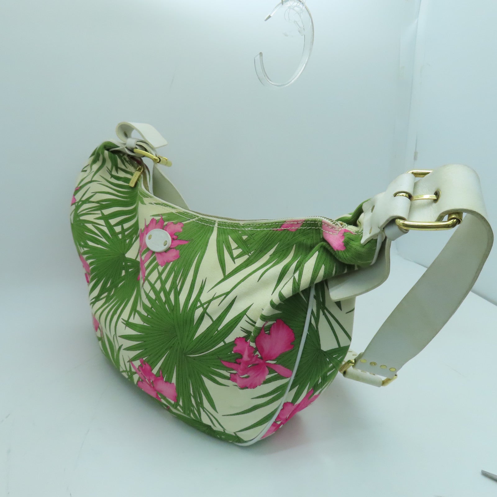CELINE 帆布Shoulder Bag肩背袋金扣绿色/白色/粉红色