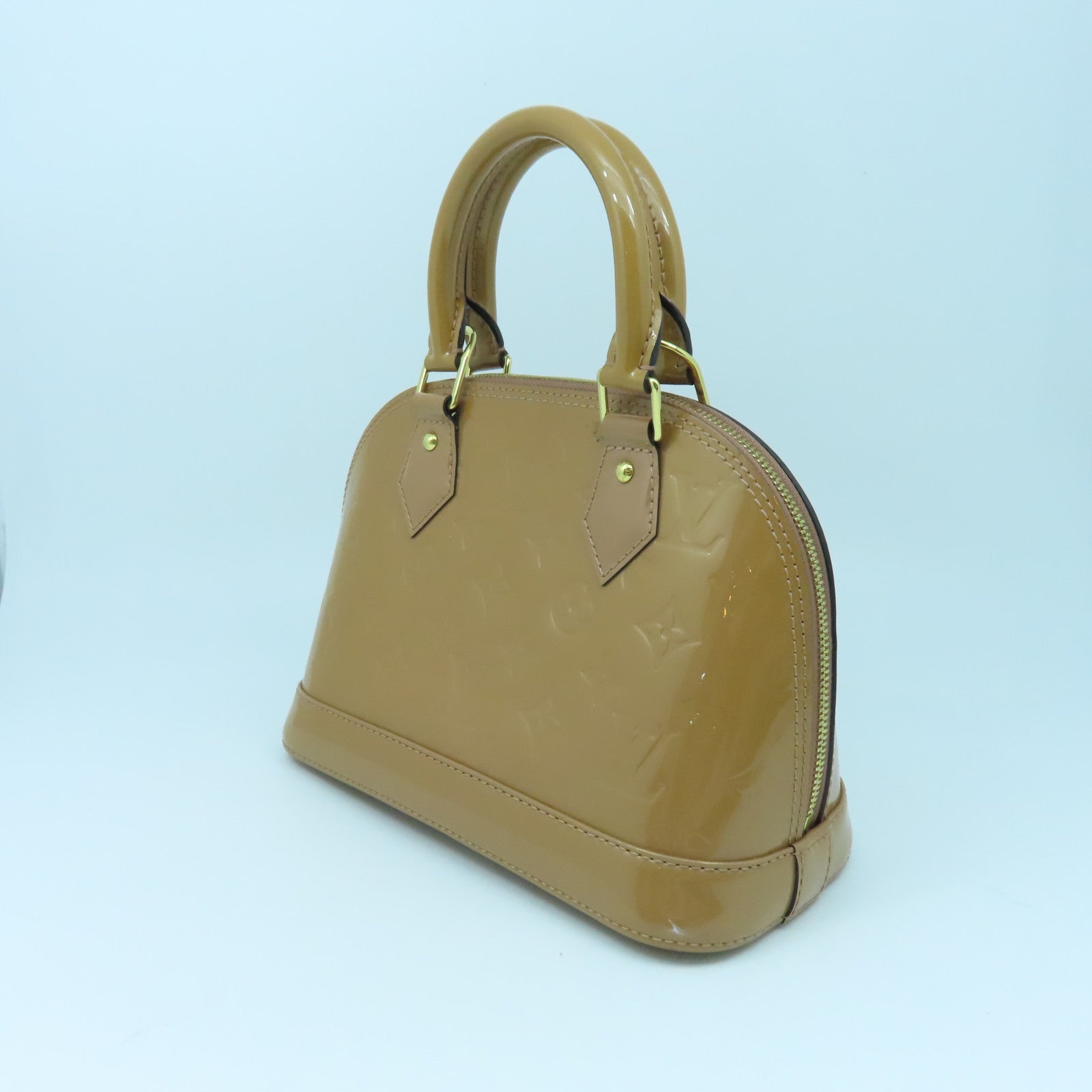 LOUIS VUITTON Monogram Vernis Alma BB金扣手挽袋棕色