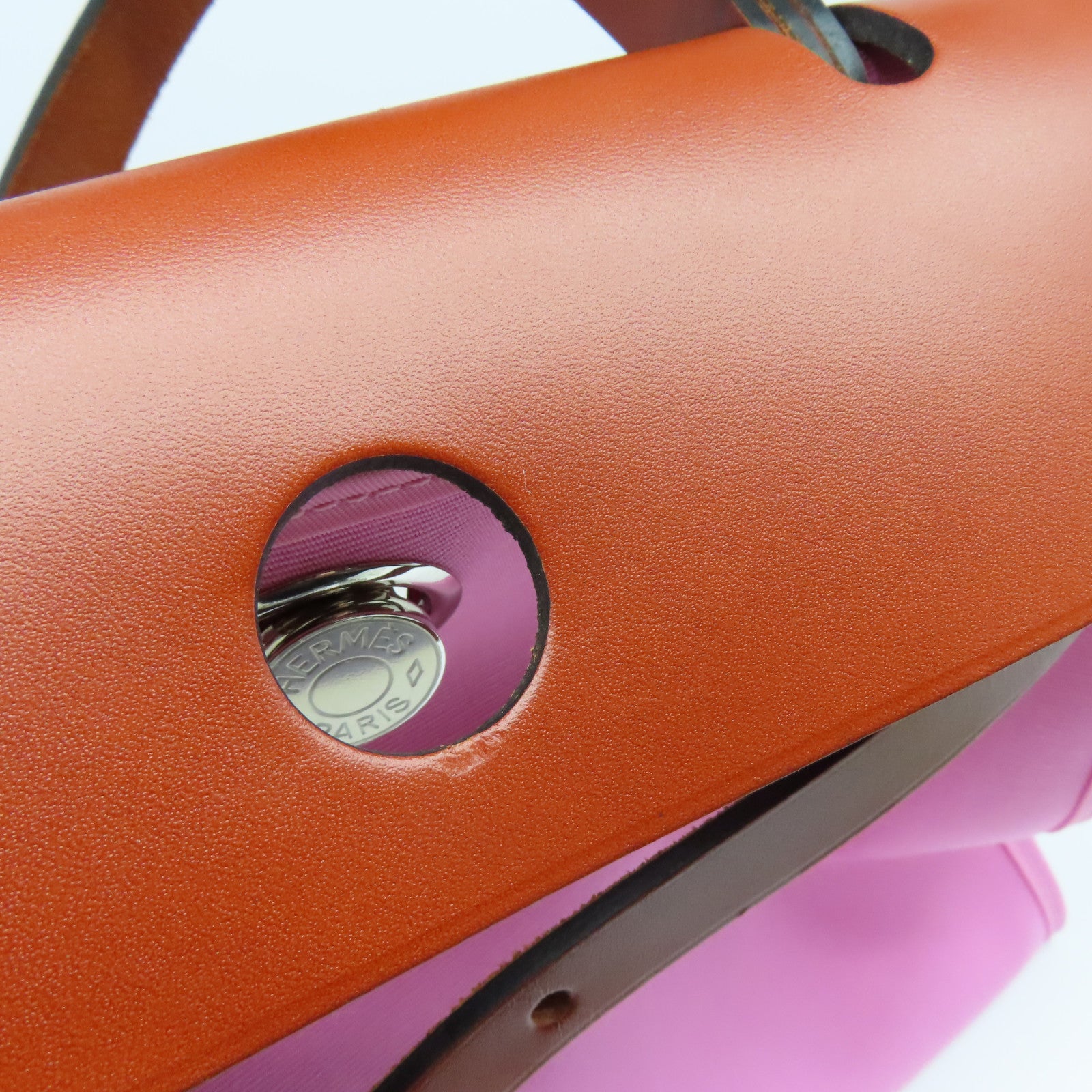 HERMES canvas Herbag PM silver buckle handle shoulder bag Rose Azalee/pink