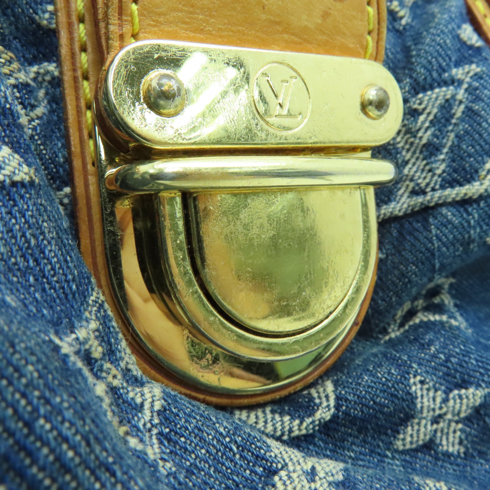 LOUIS VUITTON Monogram Denim Pleaty金扣手挽袋蓝色