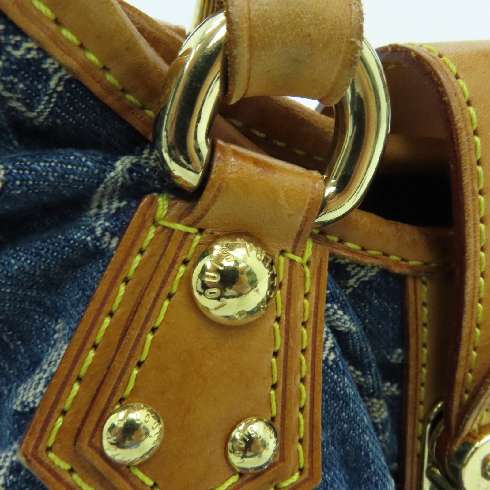 LOUIS VUITTON Monogram Denim Pleaty金扣手挽袋蓝色