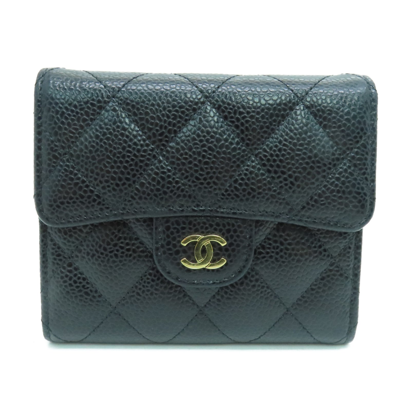 CHANEL 菱格Caviar皮革Classic Wallet金扣錢包黑色