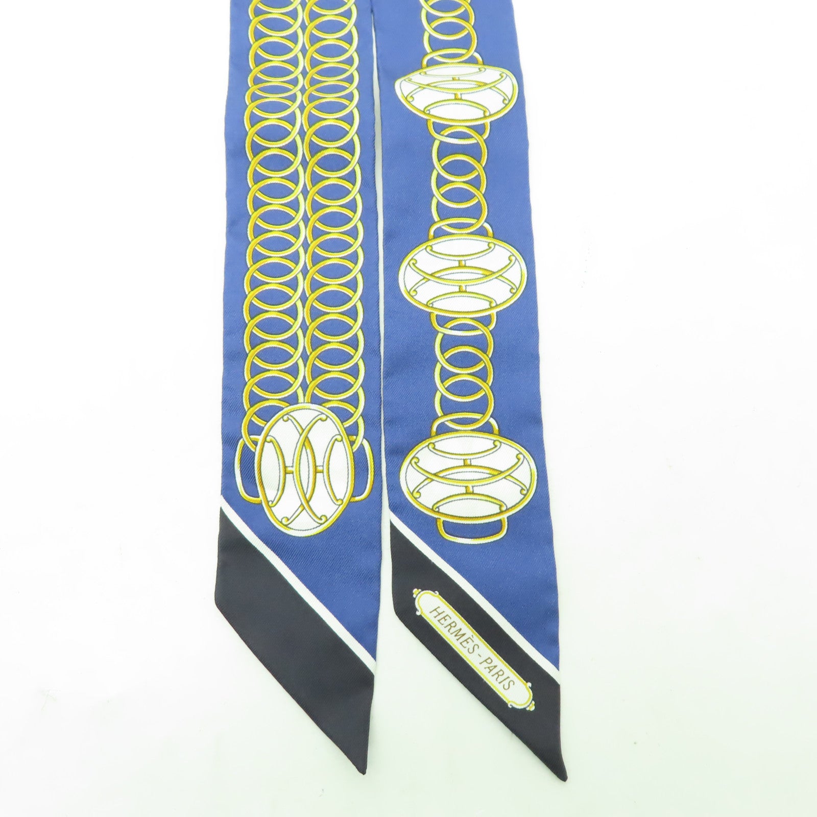 HERMES 【激減優惠】絲質Twilly絲巾藍色/白色/金色
