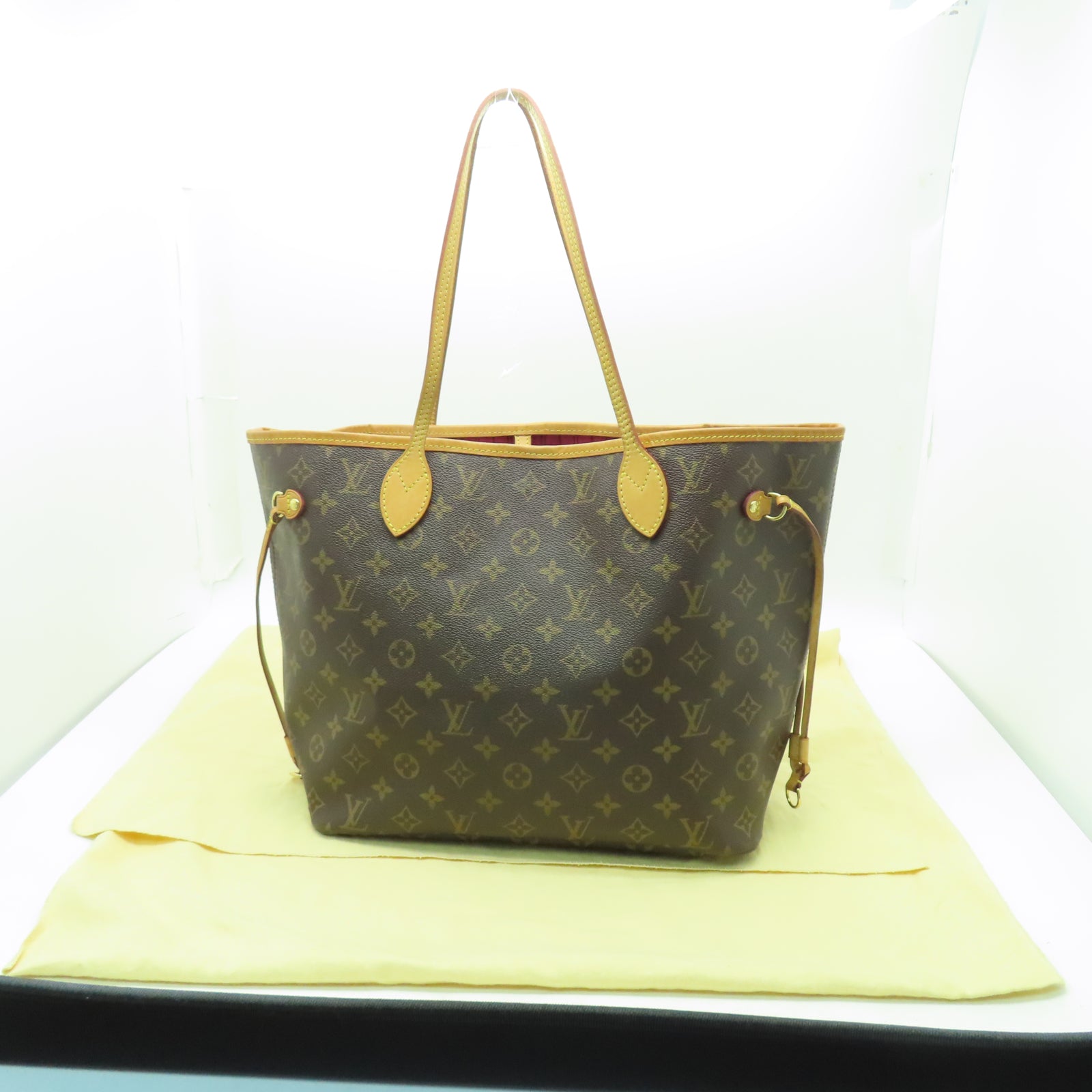 LOUIS VUITTON Monogram Neverfull MM金扣手挽袋棕色