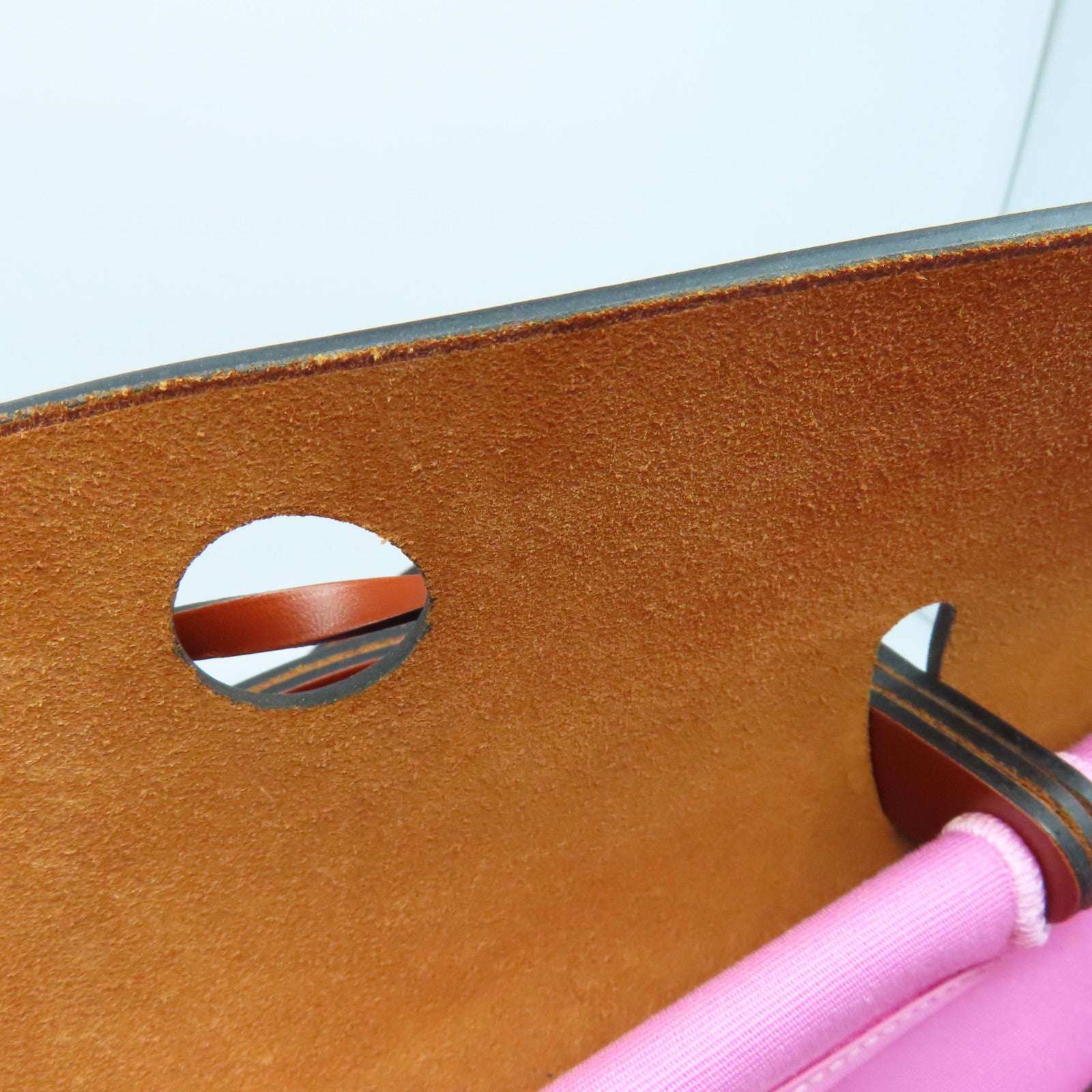 HERMES canvas Herbag PM silver buckle handle shoulder bag Rose Azalee/pink