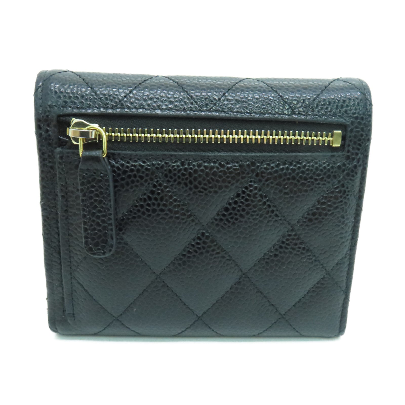 CHANEL 菱格Caviar皮革Classic Wallet金扣錢包黑色