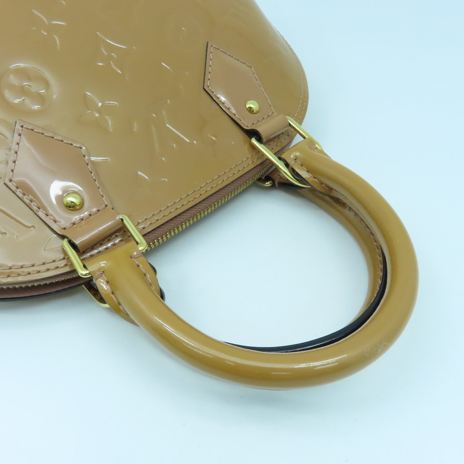 LOUIS VUITTON Monogram Vernis Alma BB金扣手挽袋棕色