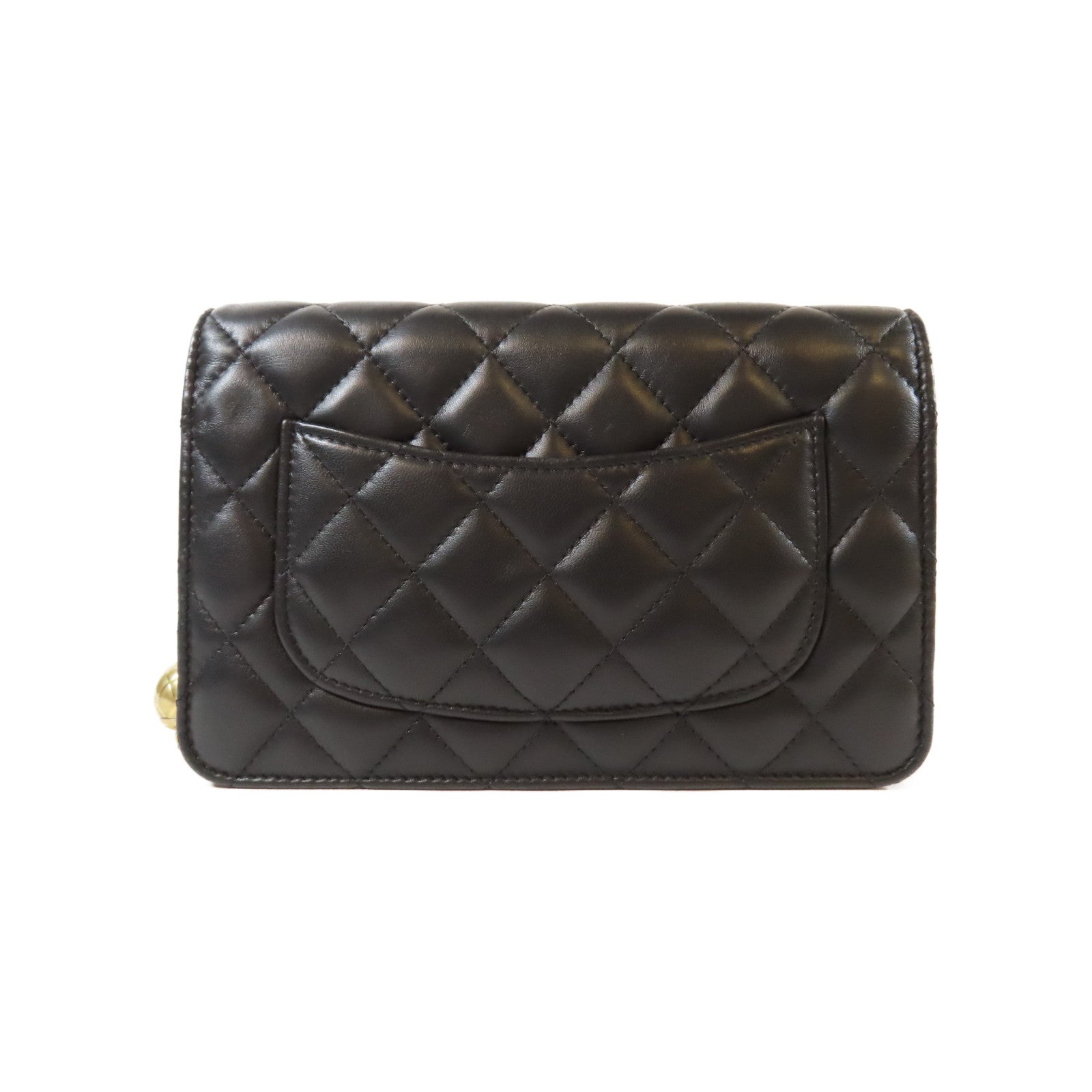 CHANEL 菱格羊皮皮革Gold Ball Wallet On Chain金扣鏈帶肩背袋黑色