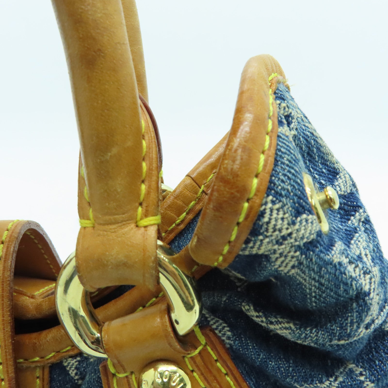 LOUIS VUITTON Monogram Denim Pleaty金扣手挽袋蓝色
