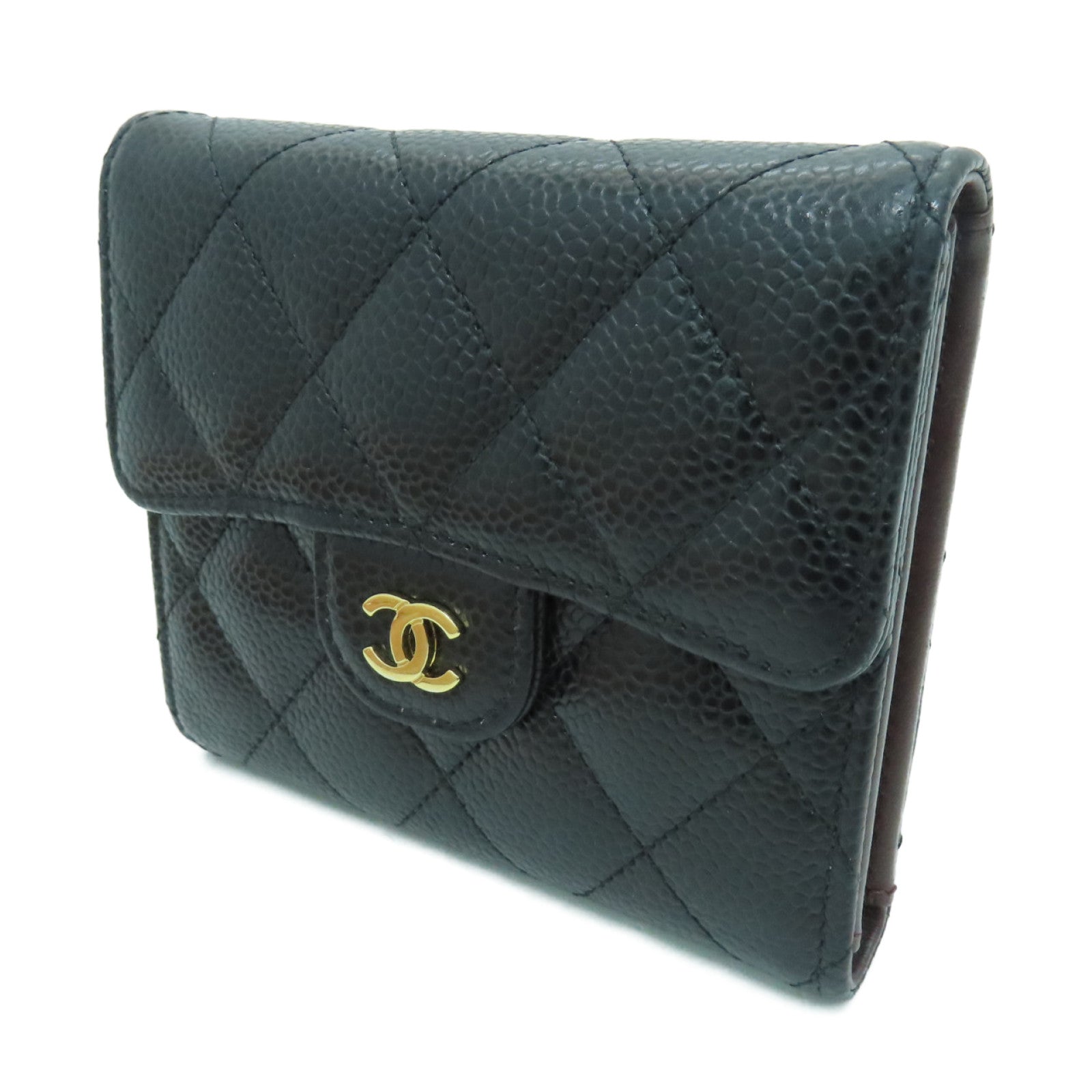 CHANEL 菱格Caviar皮革Classic Wallet金扣錢包黑色