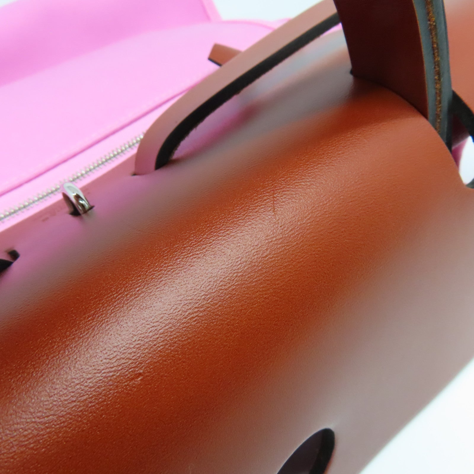 HERMES canvas Herbag PM silver buckle handle shoulder bag Rose Azalee/pink