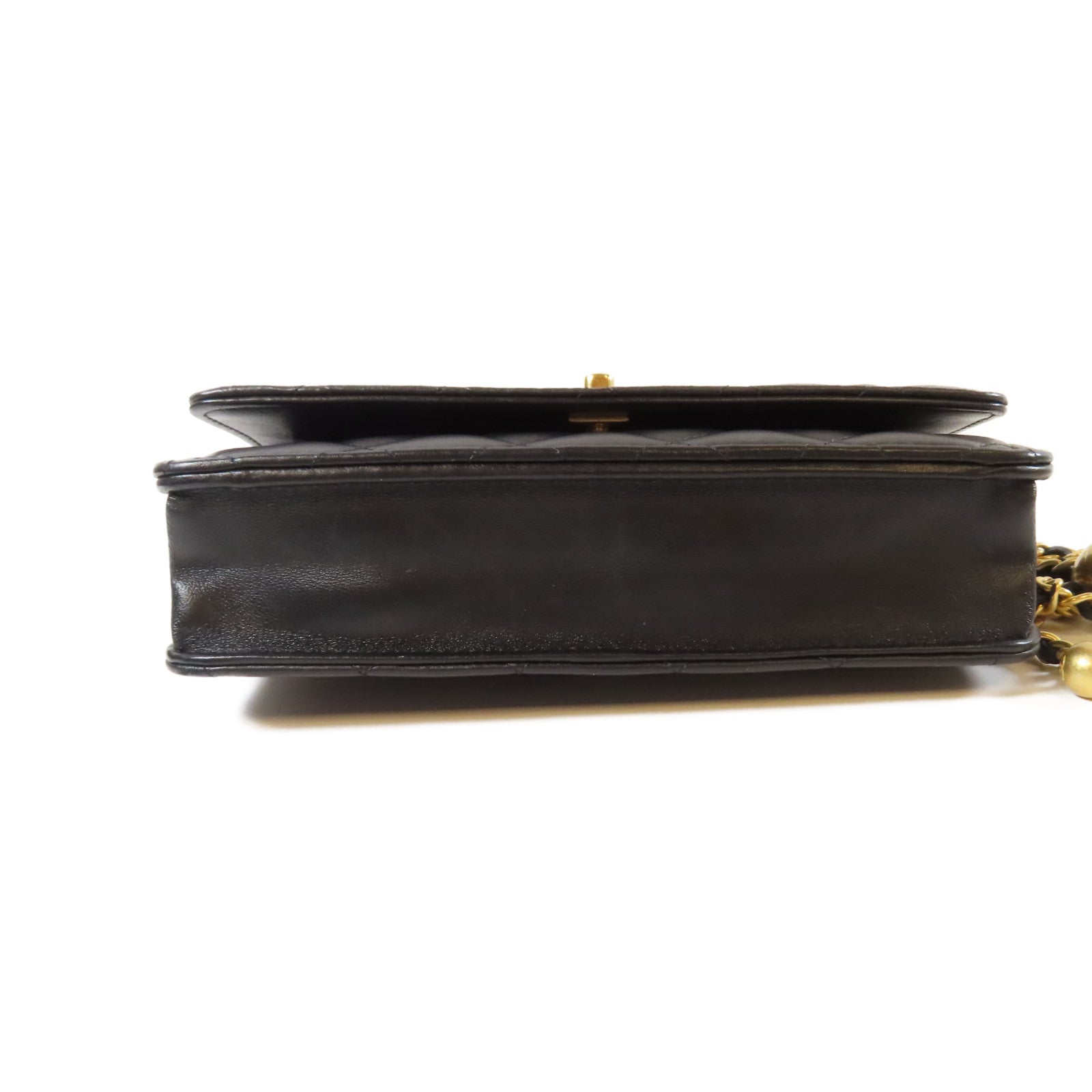 CHANEL 菱格羊皮皮革Gold Ball Wallet On Chain金扣鏈帶肩背袋黑色