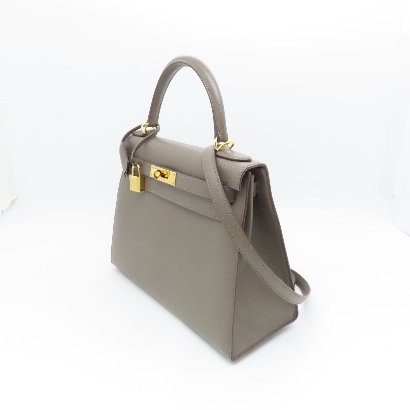 HERMES Veau Epsom皮革Kelly 28金扣手挽肩背两用袋锡灰色