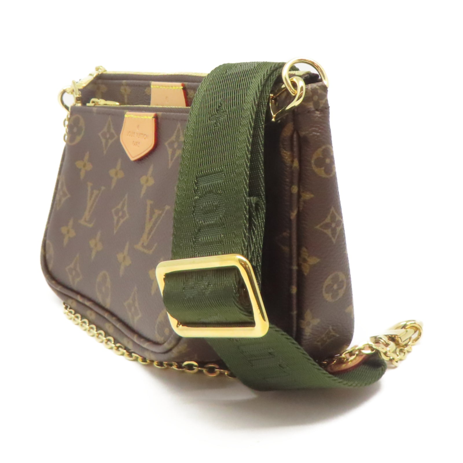 LOUIS VUITTON Monogram Multi Pochette Accessoires金扣肩背袋啡色/綠色