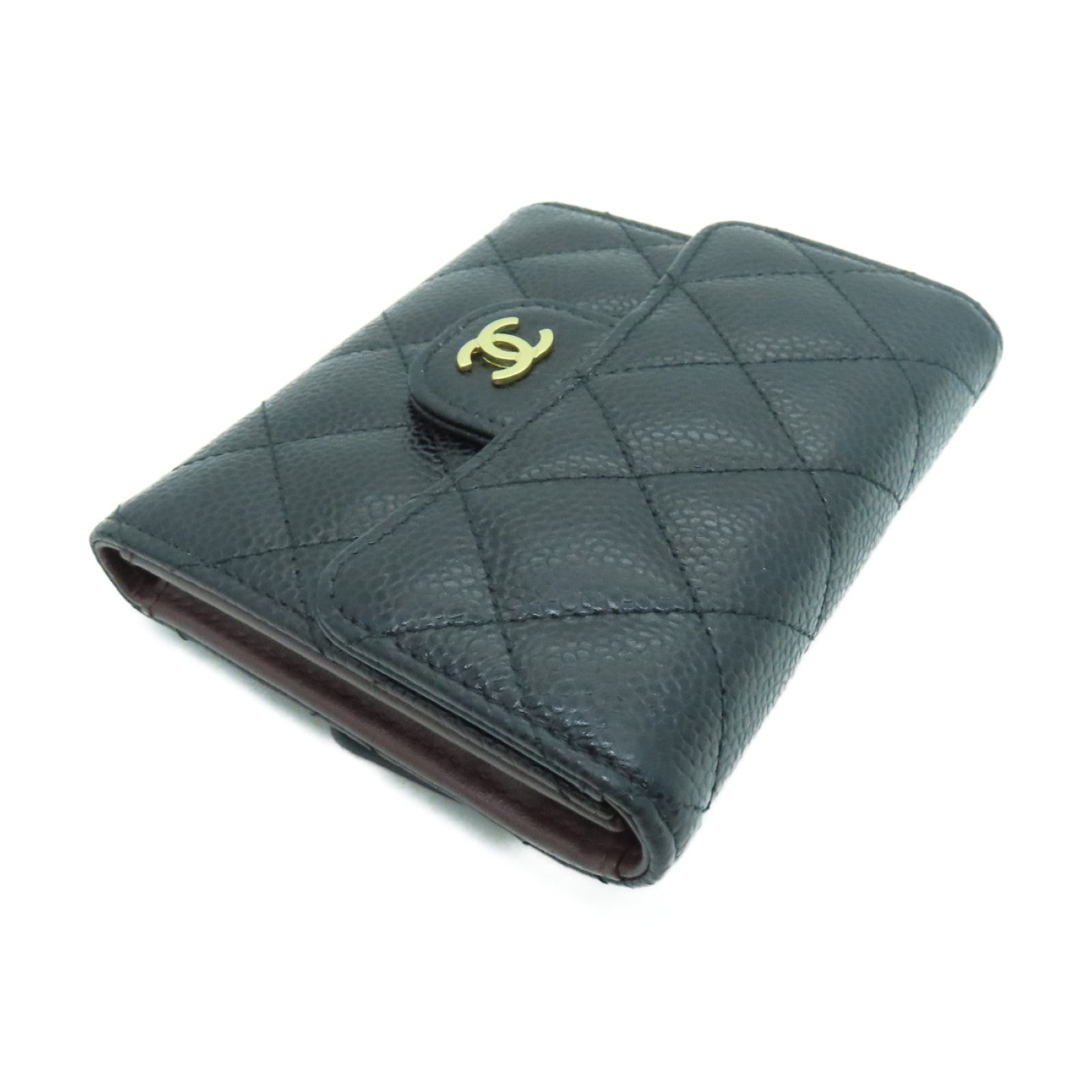 CHANEL 菱格Caviar皮革Classic Wallet金扣錢包黑色