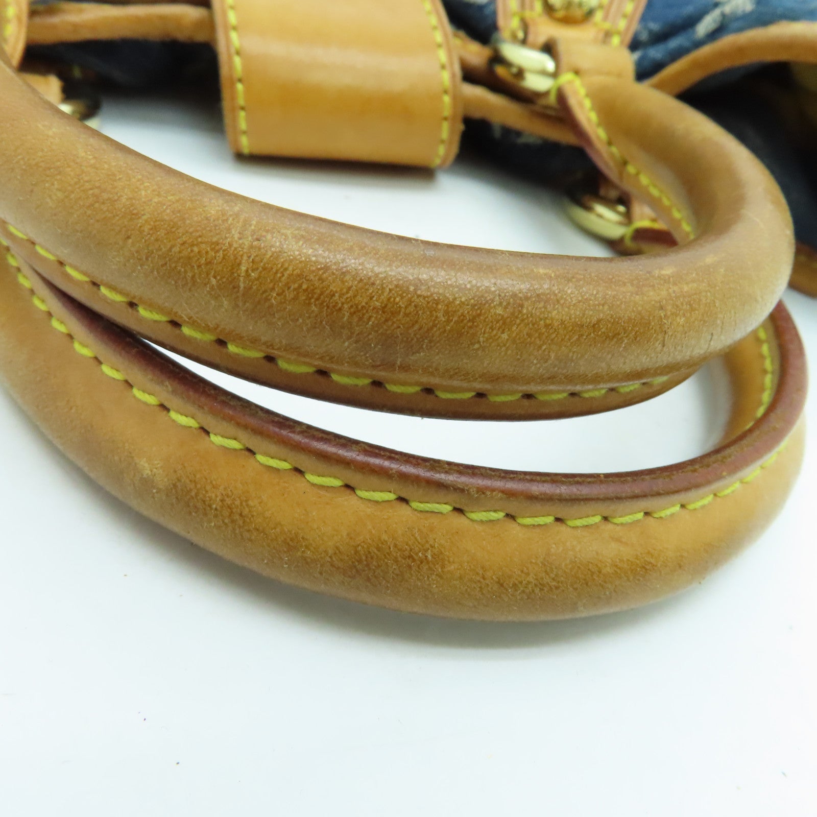 LOUIS VUITTON Monogram Denim Pleaty金扣手挽袋蓝色