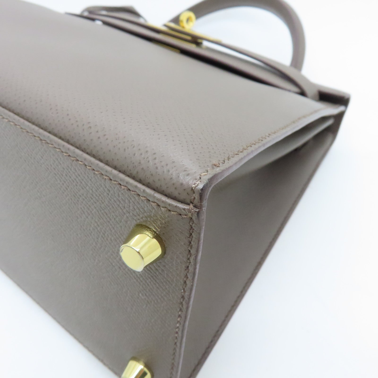 HERMES Veau Epsom皮革Kelly 28金扣手挽肩背两用袋锡灰色