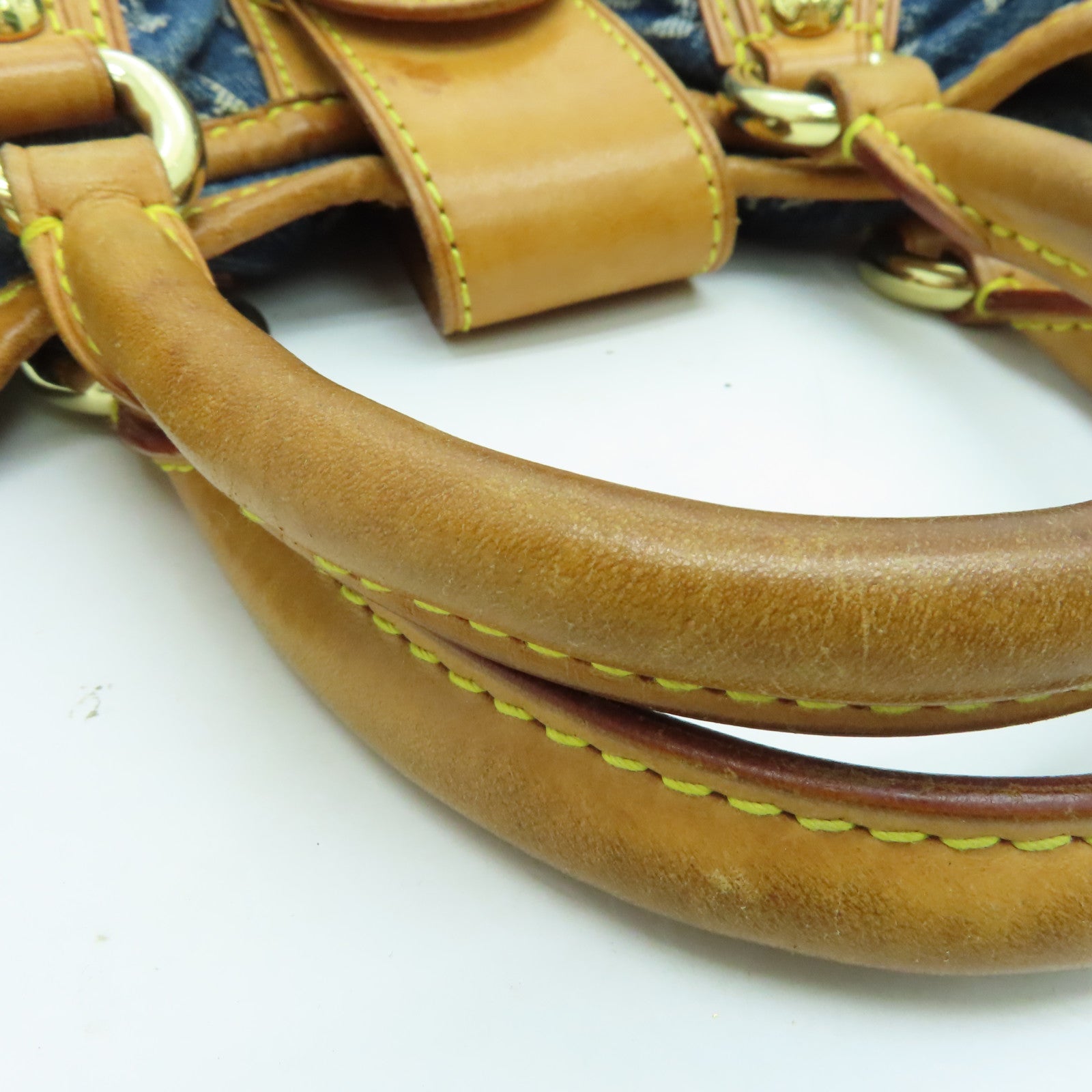 LOUIS VUITTON Monogram Denim Pleaty金扣手挽袋蓝色