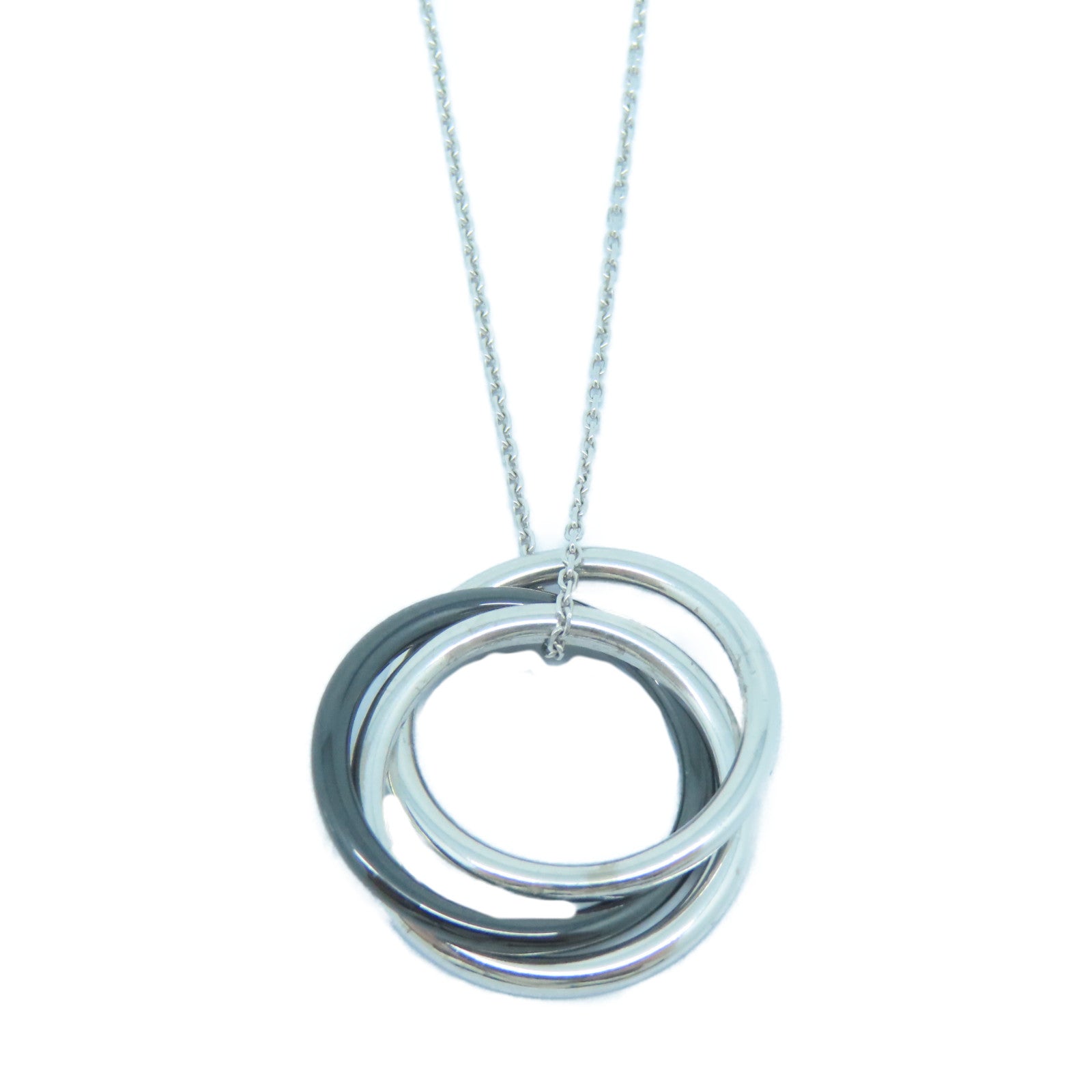 CARTIER 18K白金/黑陶瓷/鑽石Trinity Diamond Three Tone Necklace項鏈