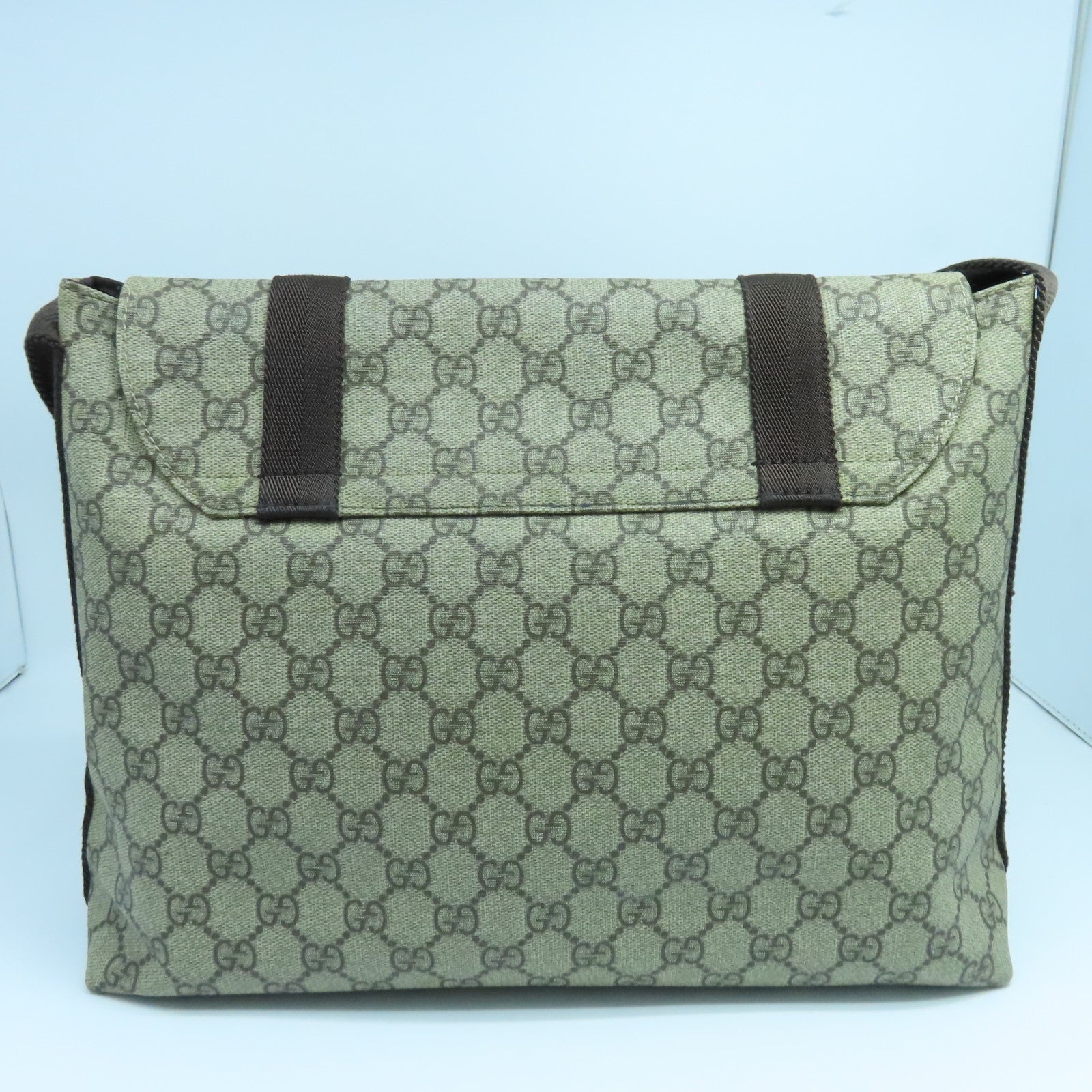 GUCCI 塗層帆布Shoulder Bag銀扣肩背袋米色啡色