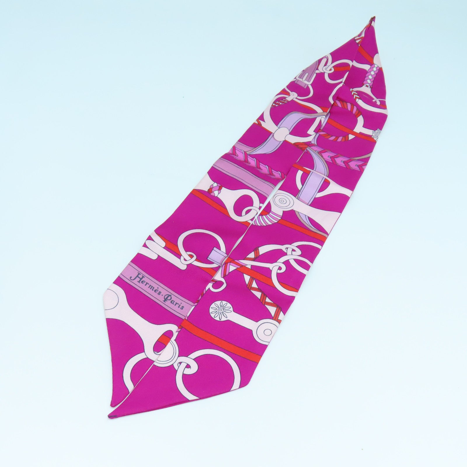 HERMES Silk Twilly Scarf Pink