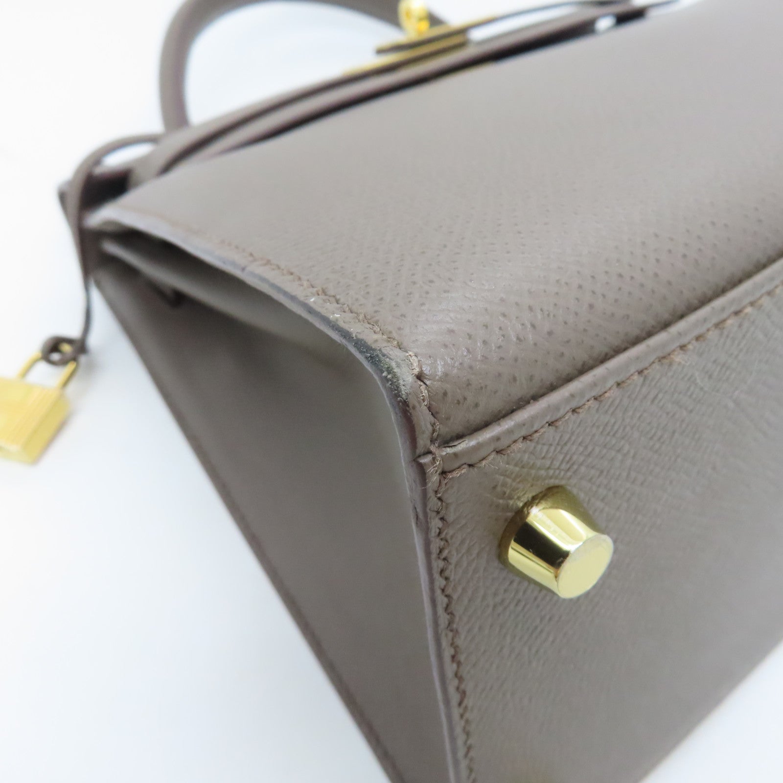 HERMES Veau Epsom皮革Kelly 28金扣手挽肩背两用袋锡灰色