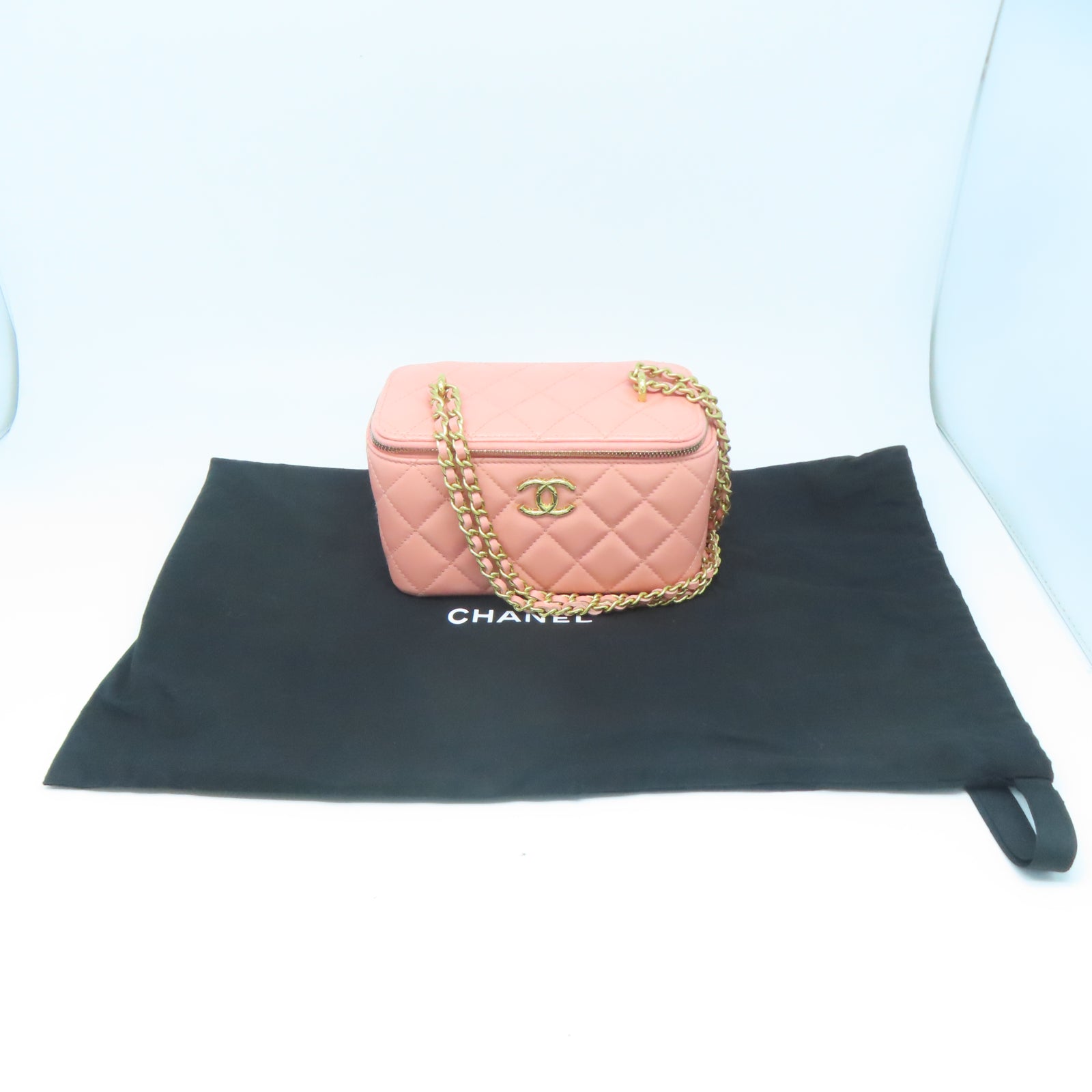 CHANEL 菱格羊皮皮革Chain Shoulder金扣鏈帶肩背袋粉紅色