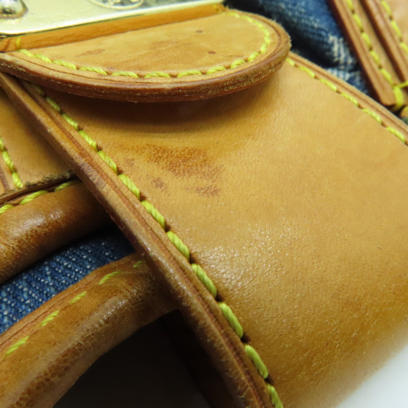LOUIS VUITTON Monogram Denim Pleaty金扣手挽袋蓝色