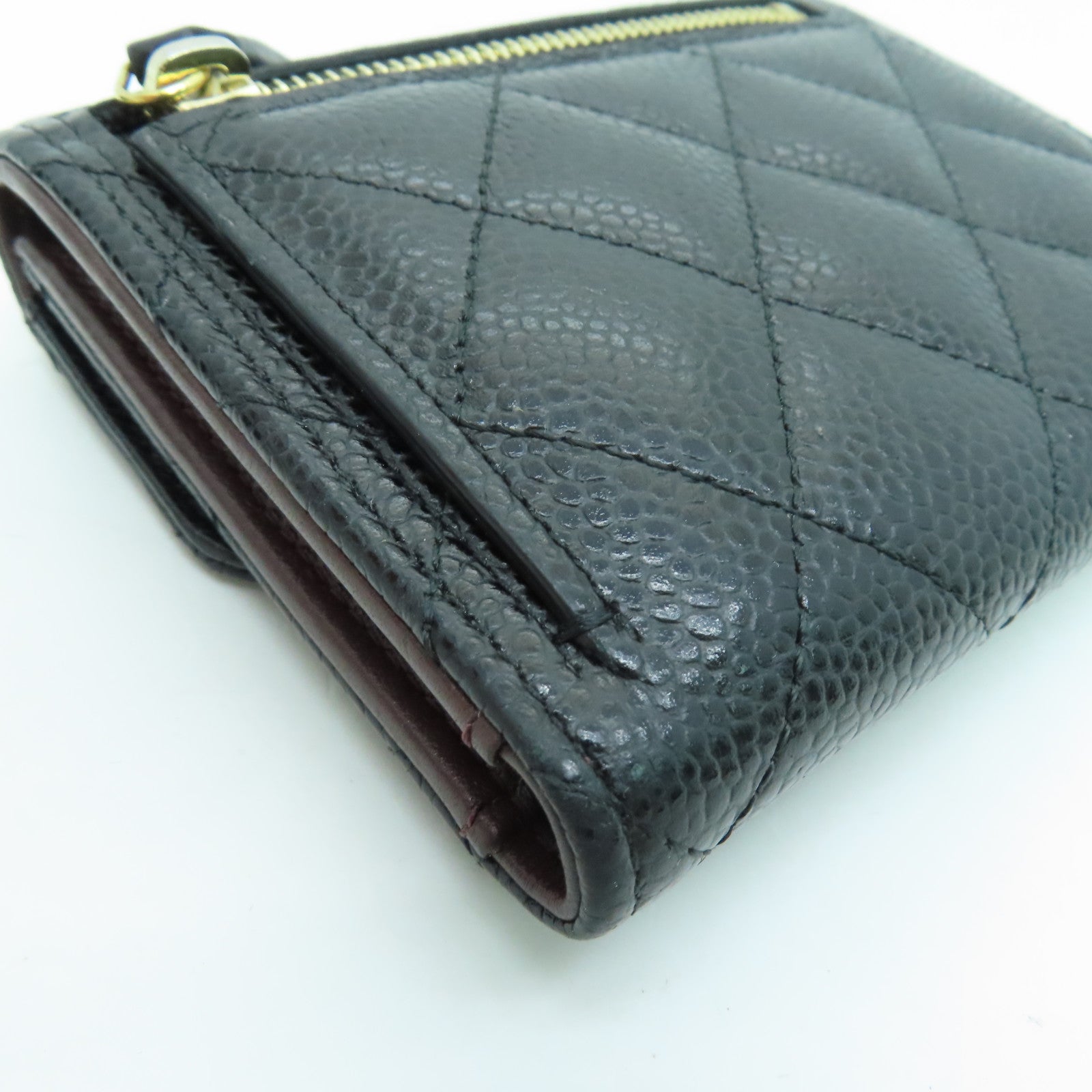 CHANEL 菱格Caviar皮革Classic Wallet金扣錢包黑色