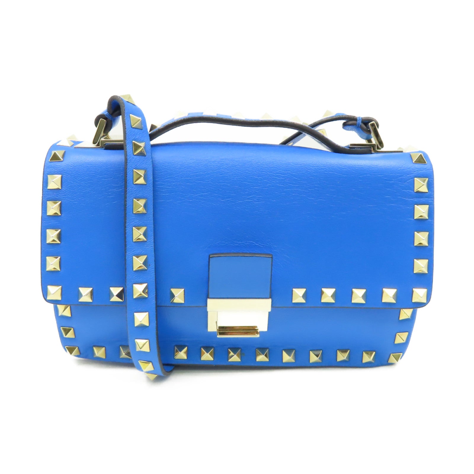 Valentino 牛皮皮革Rockstud Shoulder Bag金扣肩背袋藍色