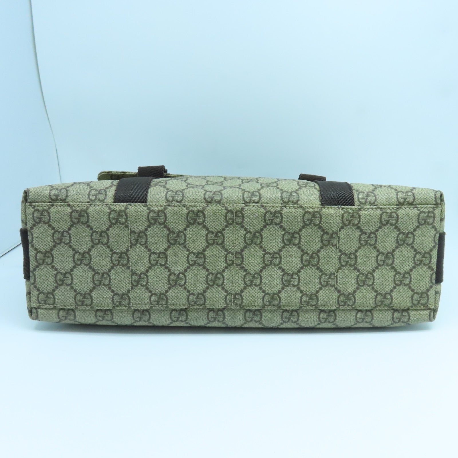 GUCCI 塗層帆布Shoulder Bag銀扣肩背袋米色啡色
