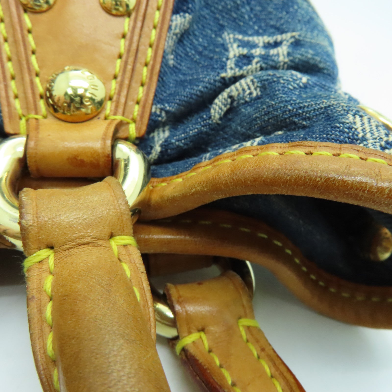 LOUIS VUITTON Monogram Denim Pleaty金扣手挽袋蓝色