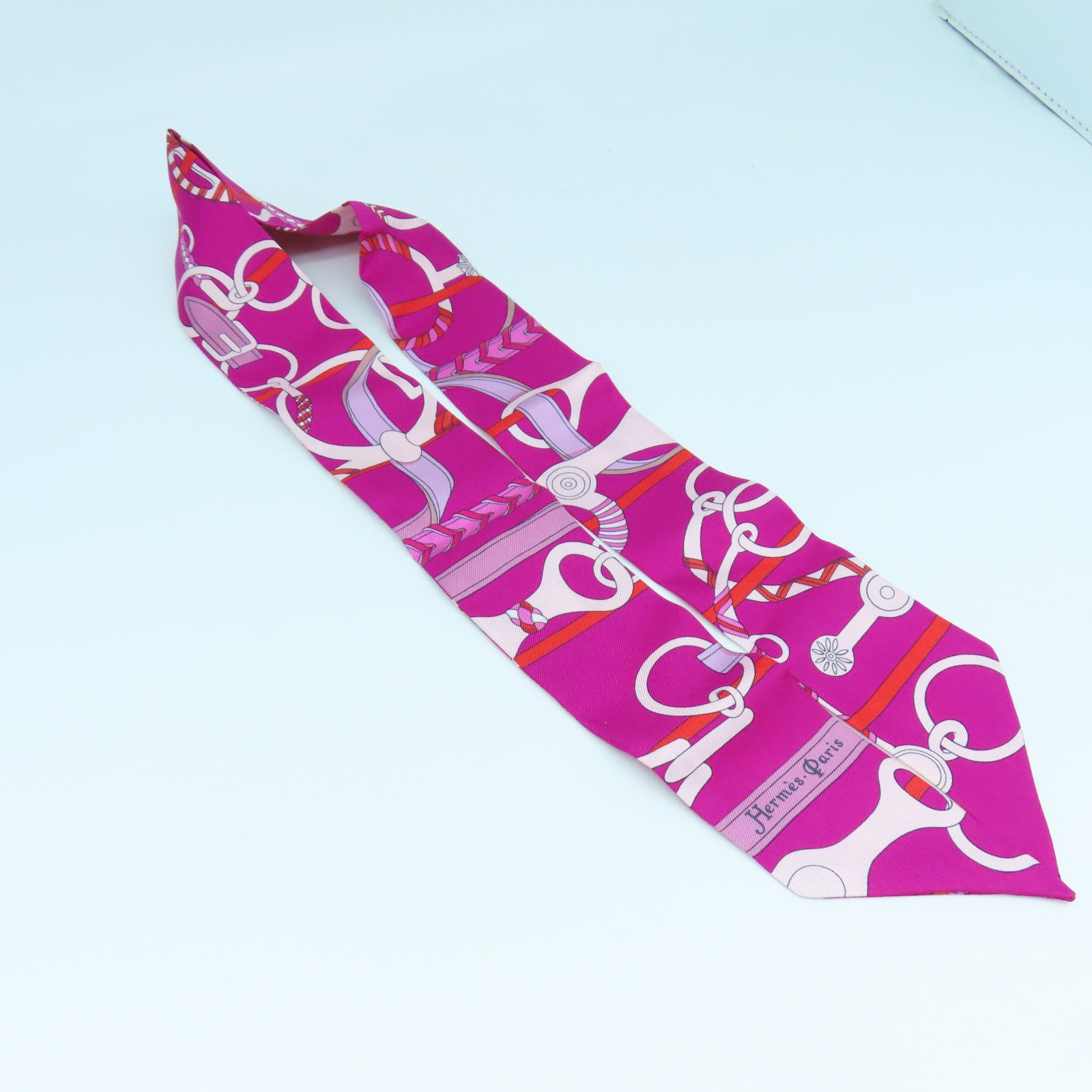 HERMES Silk Twilly Scarf Pink