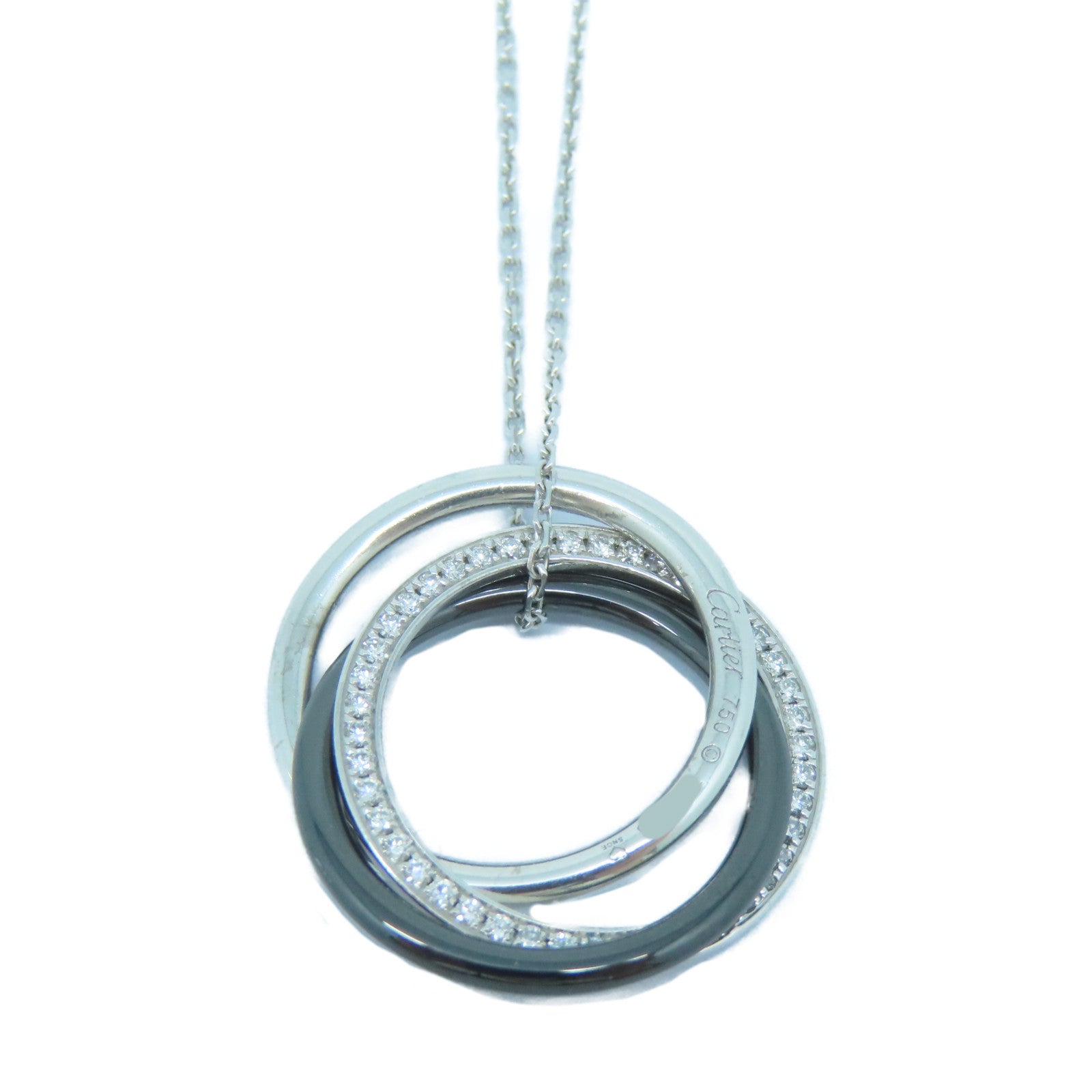 CARTIER 18K白金/黑陶瓷/鑽石Trinity Diamond Three Tone Necklace項鏈