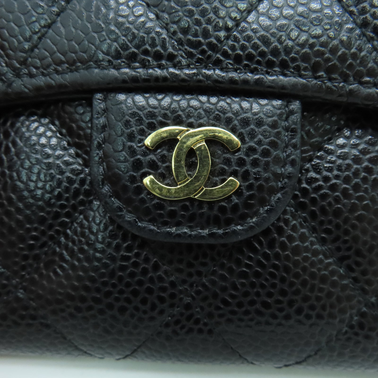 CHANEL 菱格Caviar皮革Classic Wallet金扣錢包黑色