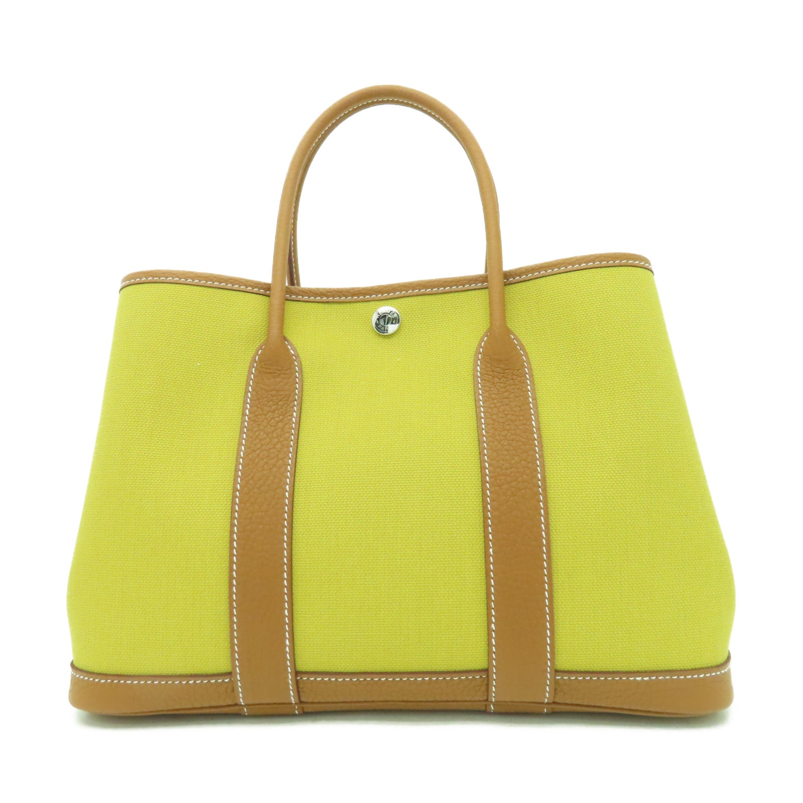 HERMES 帆布Garden Party TPM銀扣手挽袋金色
