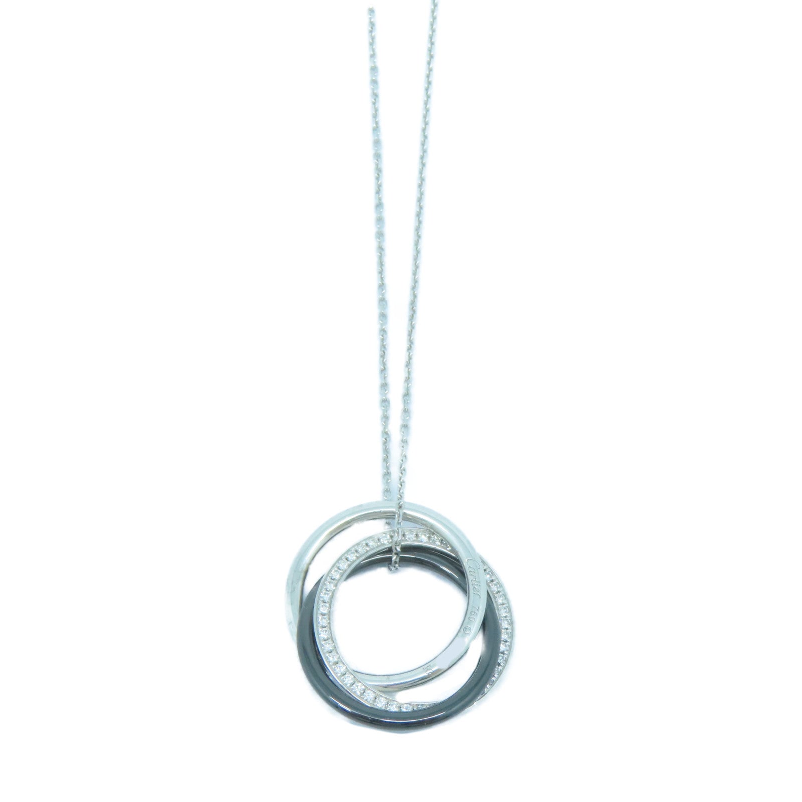 CARTIER 18K白金/黑陶瓷/鑽石Trinity Diamond Three Tone Necklace項鏈