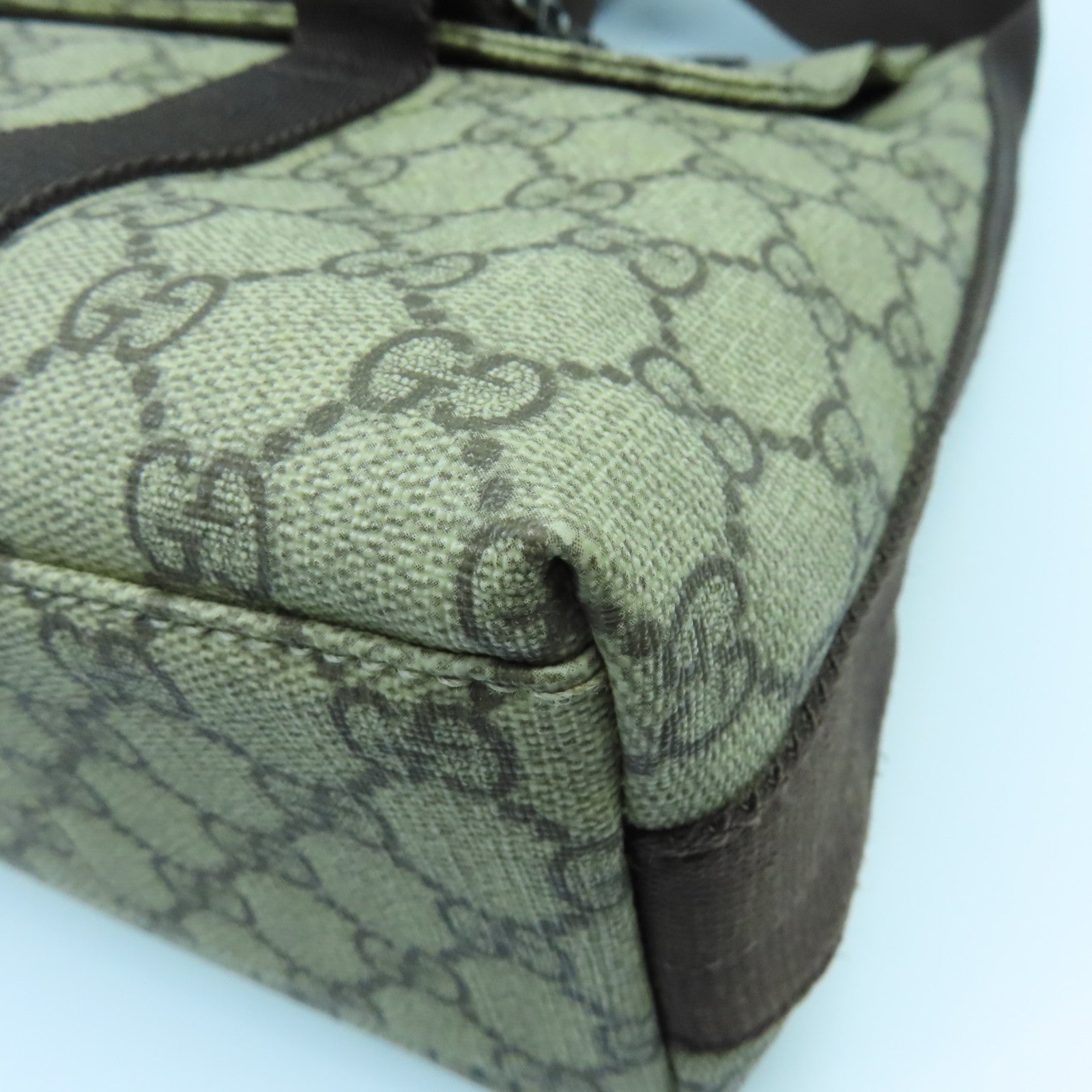 GUCCI 塗層帆布Shoulder Bag銀扣肩背袋米色啡色